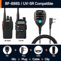 ETMY ET-MH30 Non-Magnetic Speaker Mic | 2-Pin Dual Plug Shoulder Microphone compatible with Baofeng BF-888S UV-5R | Coiled Cable Walkie-Talkie PTT Mic