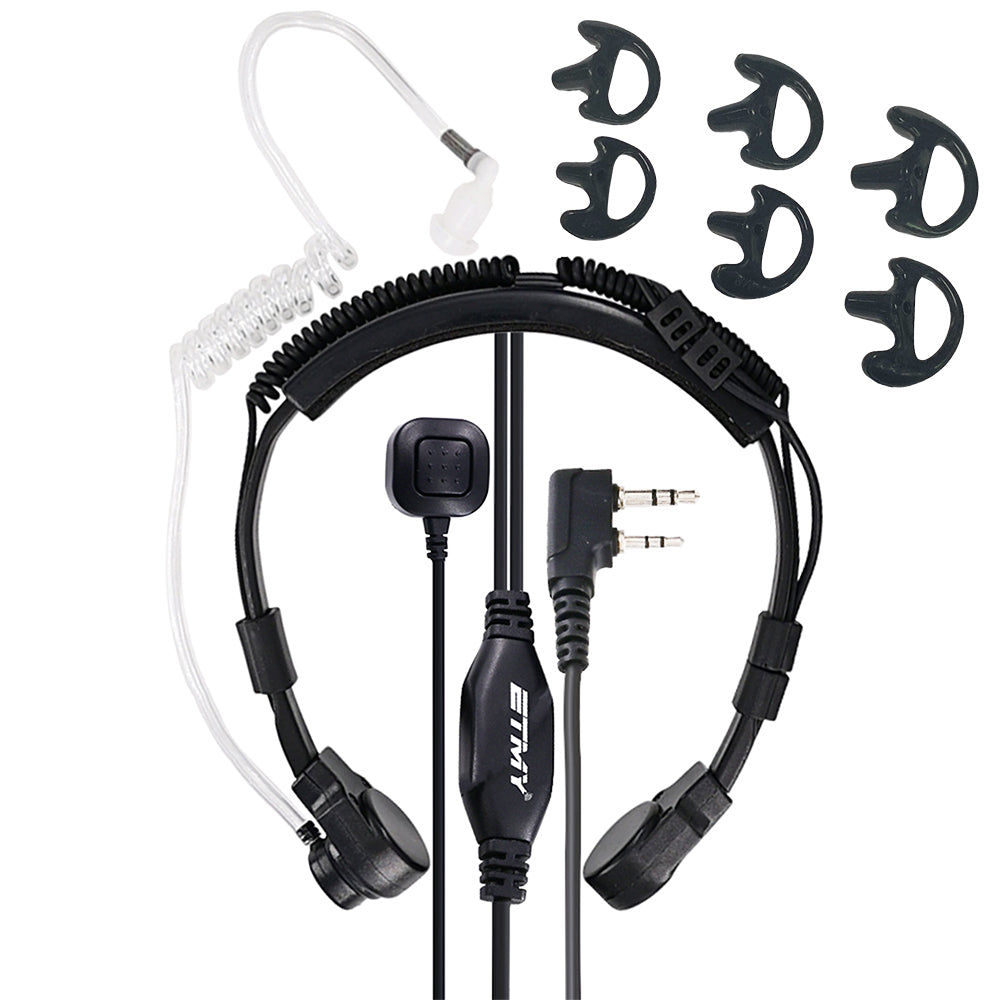 ET-ER400 Tactical Throat Mic Headset with Detachable Air Tube & PTT — Compatible with Baofeng, Kenwood, Hytera Walkie Talkies