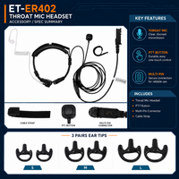 ETMY ET-ER402 Throat Mic Headset | Compatible with Motorola XIR P6600 XPR3300e E8600 | Hotel  Outdoor Tactical