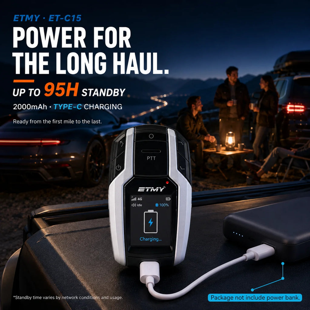 Radio USB-C charging and standby graphic, ETMY ET-C15